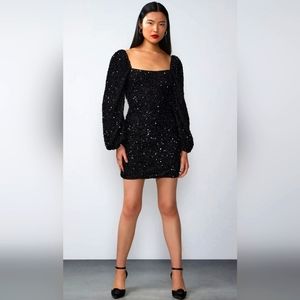 Beautiful Square-Necked Black Sequin Dress
